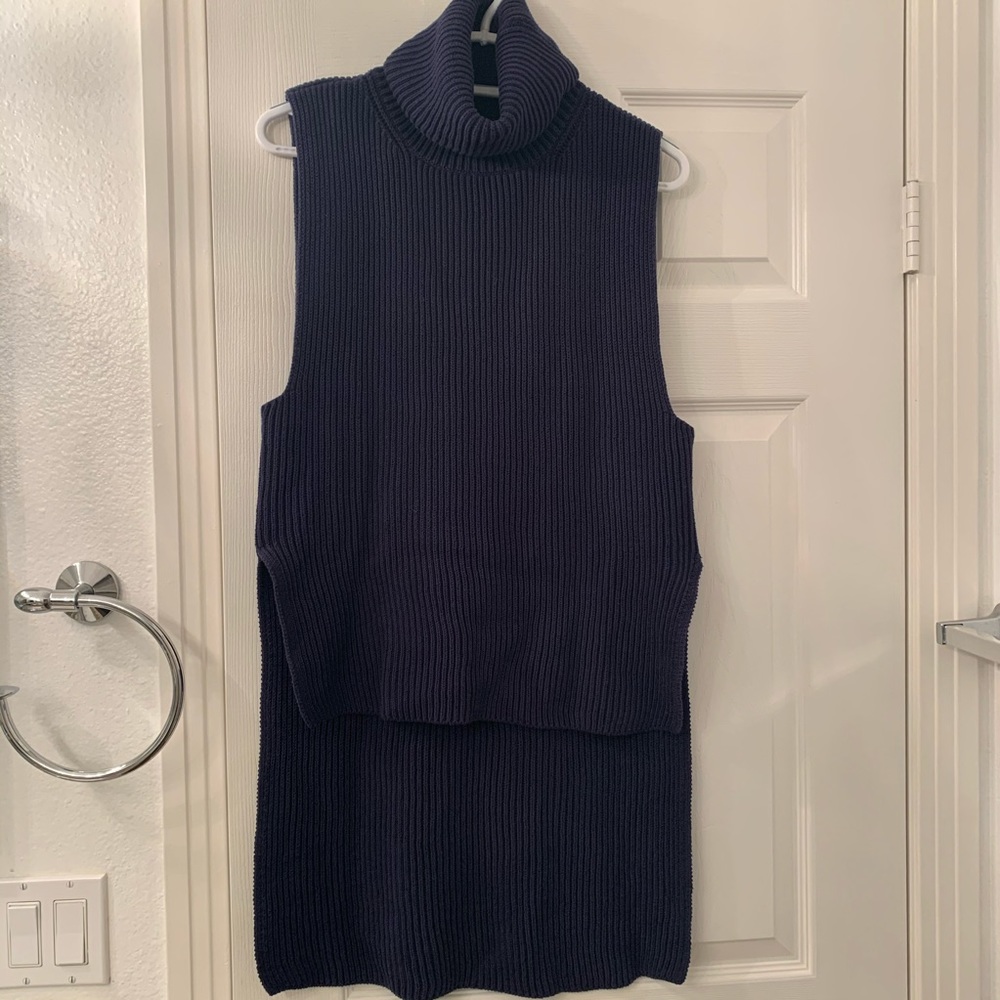 Mango blue turtleneck sleeveless high-low sweater